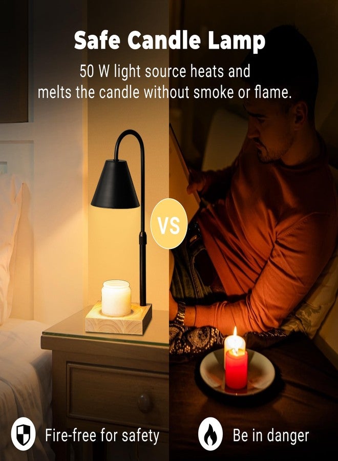 GODONLIF Black Dimmable Candle Warmer Lamp, Adjustable Height, Timer, Wooden Base, for Scented Wax with 2 Bulbs - Image 2